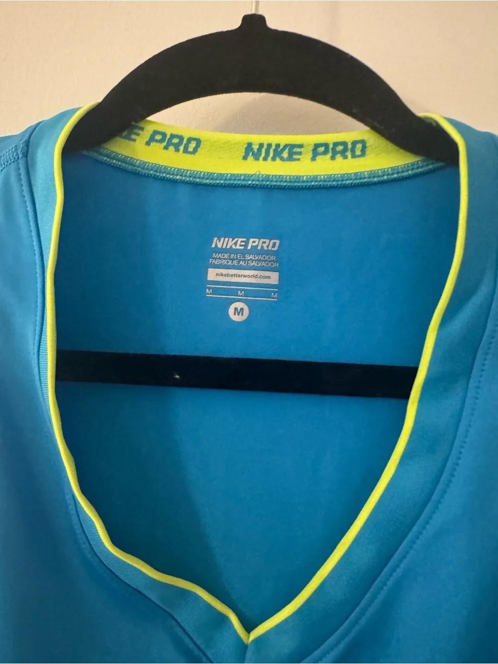 Nike Women's V-Neck Pro Tank in Bright Blue with Neon Yellow Trim